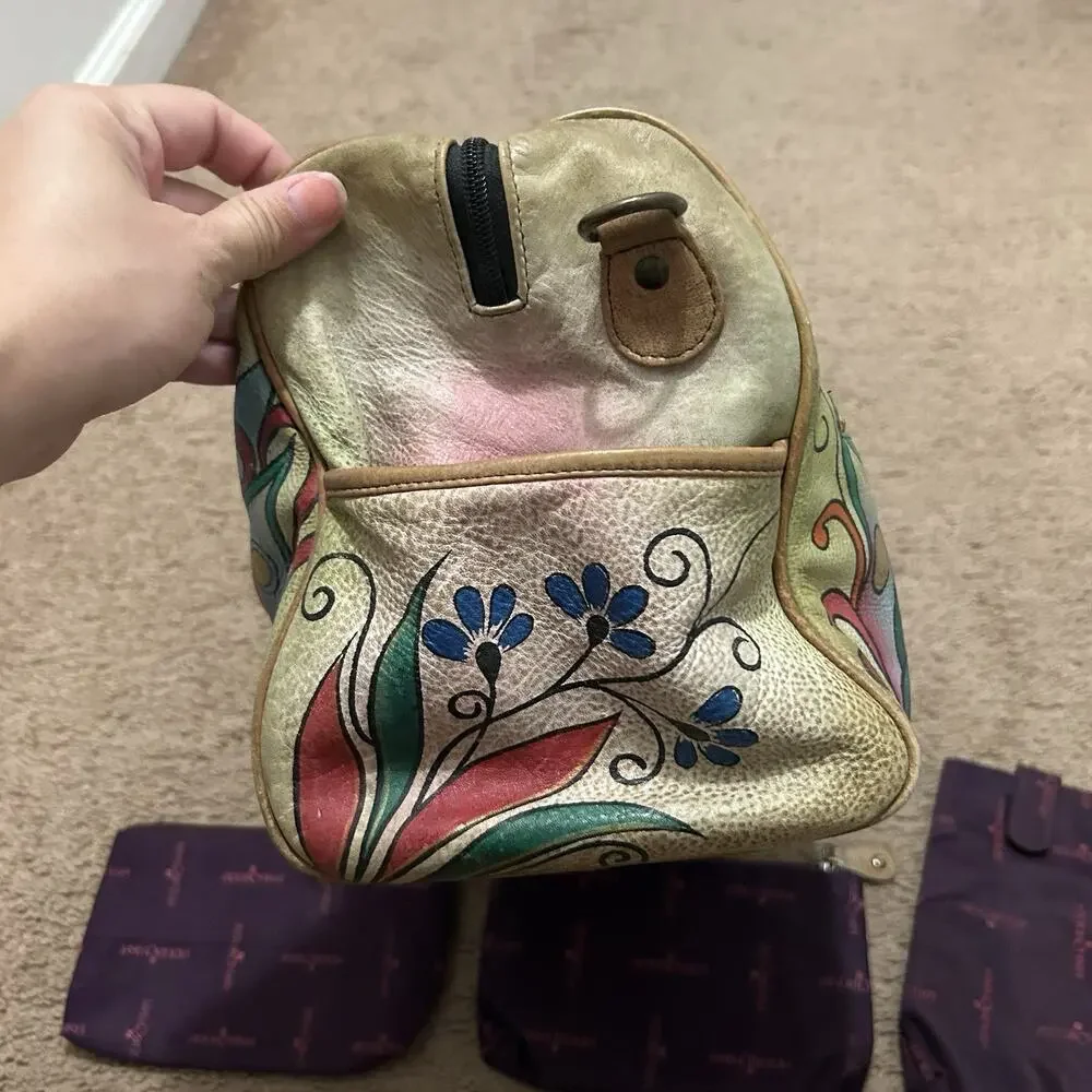 Anuschka Hand Painted Satchel Peacock Leather With Pouches *Blemishes